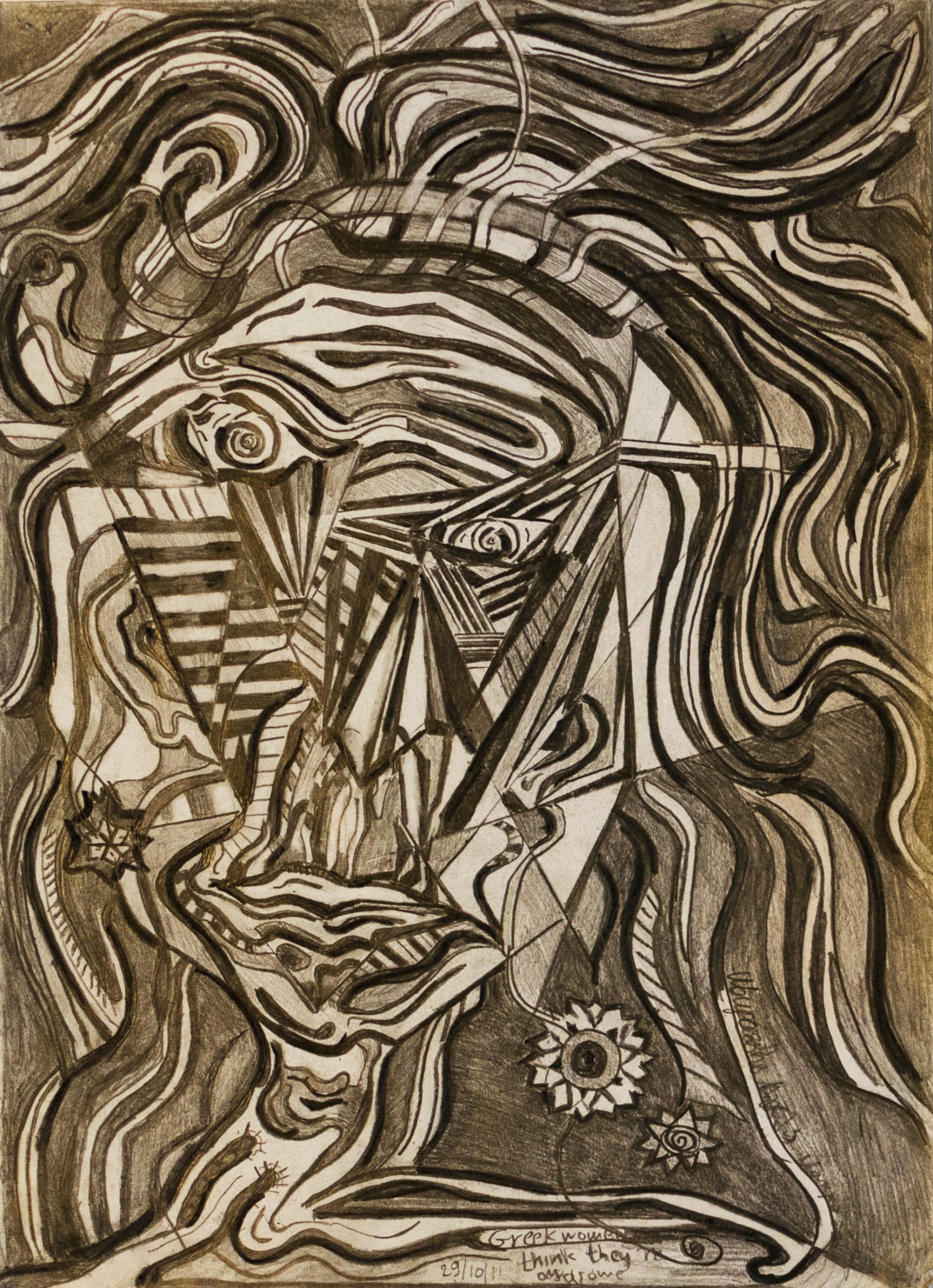 19Pencil,pen .Psychedelic girl(3).29x39cm