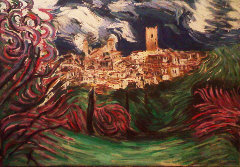 1Acrylic colours and plaster.Village.170x210cm